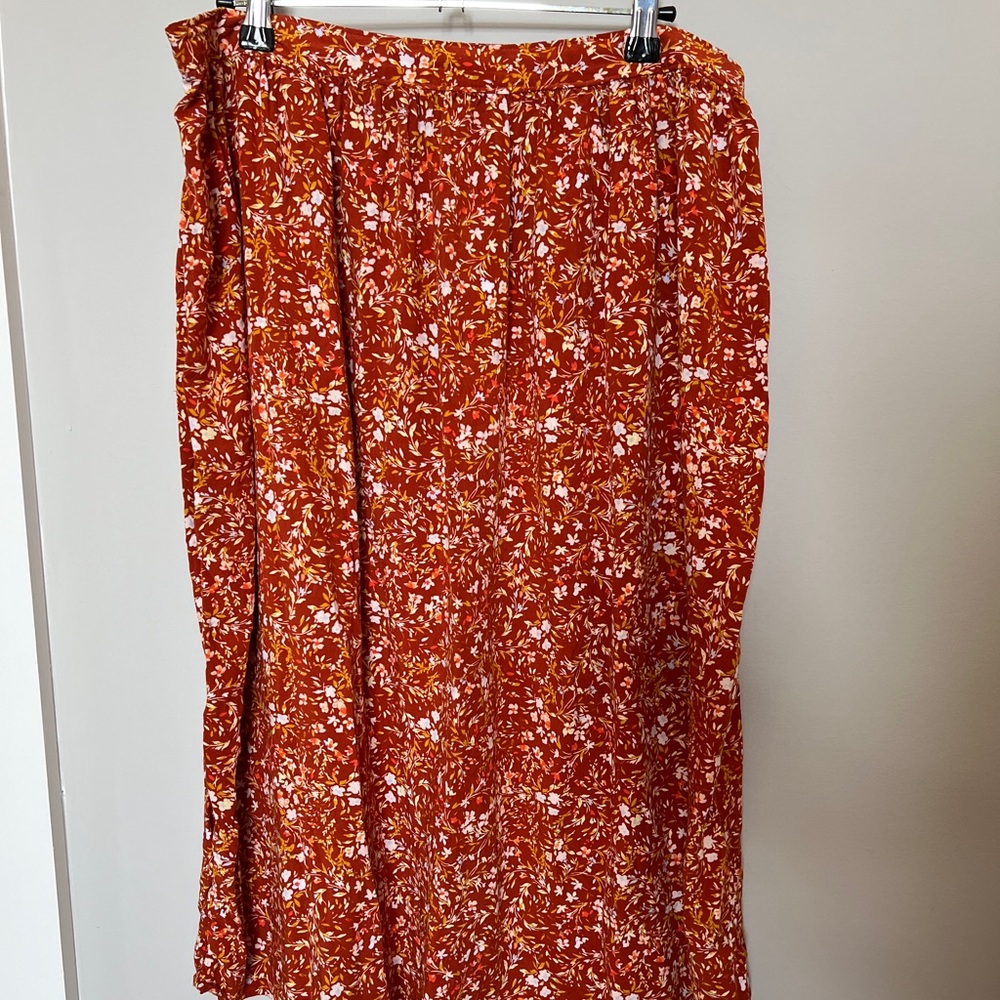 Old Navy Orange Floral Midi Skirt